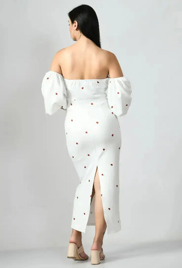Off Shoulder Dotted Dress